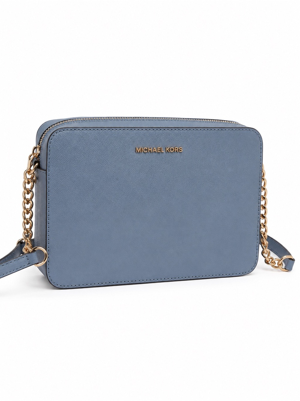 Michael Kors Blue Saffiano Crossbody with Gold Chain - Picture 2 of 3